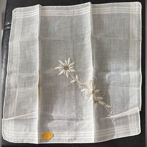 Embroidered White Floral Linen Handkerchief
